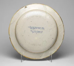 Reverse of dish depicting the Contest between the Muses and the Pierides, c.1545-50